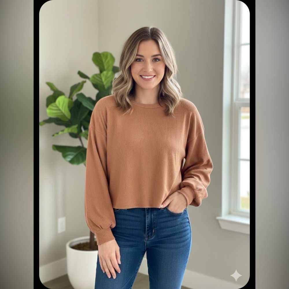 Belle Joujou Ribbed Tan Sweater